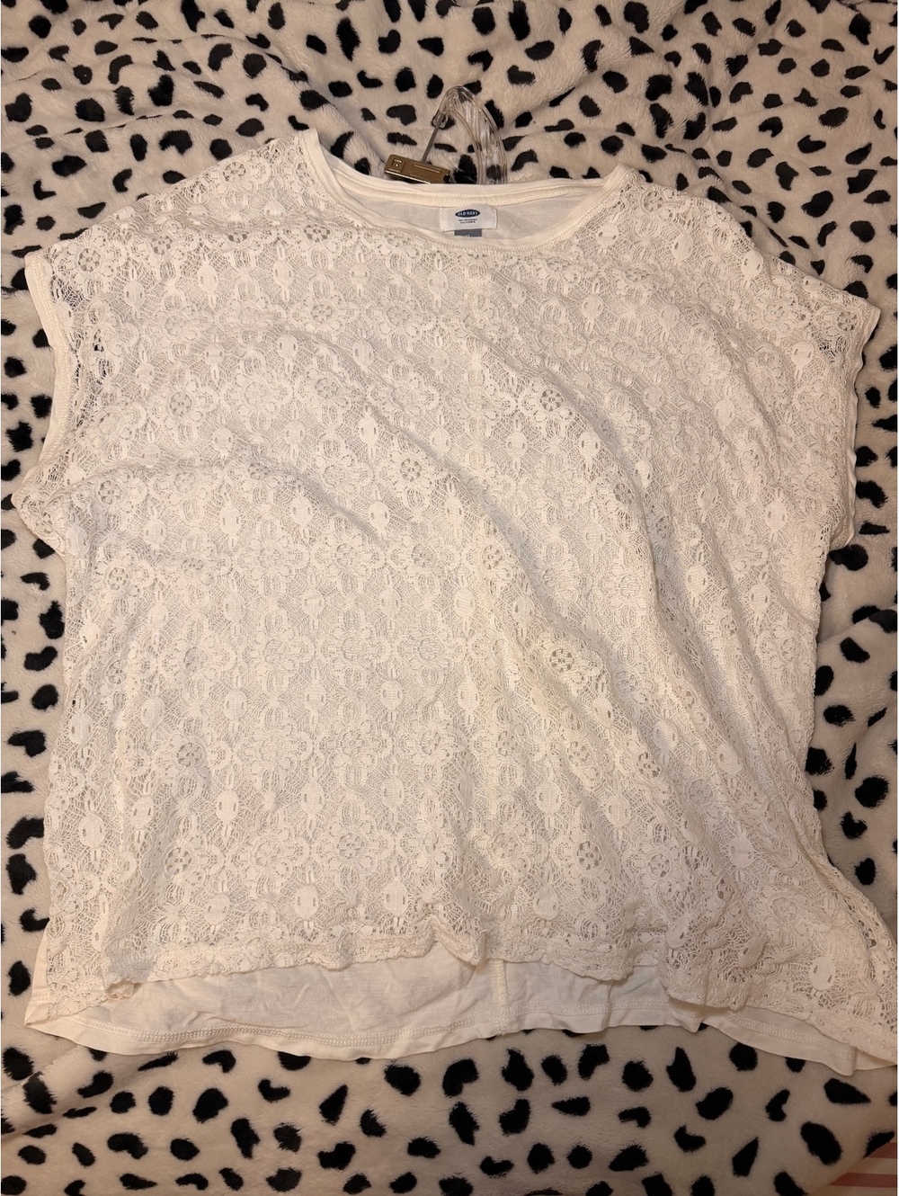 Old Navy Women's XL White Lace Overlay Short Sleeve Top